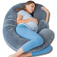 QUEEN ROSE Pregnancy Pillows - E Shaped Pregnancy Pillows for Sleeping, Detachable Body Pillow for Pregnant Side Sleeper, Grey Velvet Cover, 60in