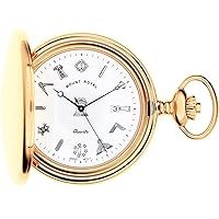Pocket Watch Full Hunter Gold Plated Masonic with Date - Albert Chain - Presentation Box