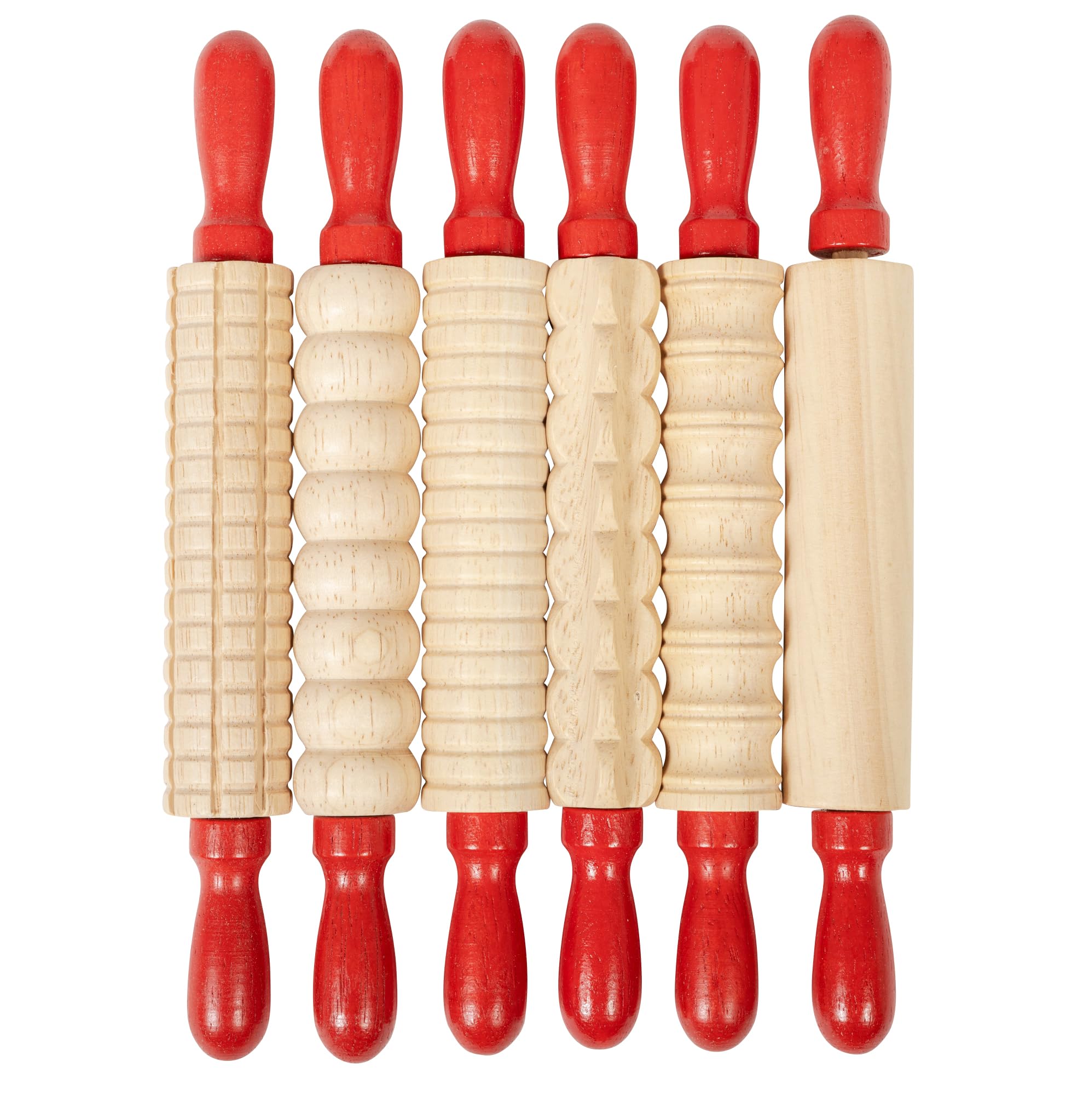 READY 2 LEARN Mini Textured Wooden Rolling Pins - Set of 6-7.25 inches - Turning Handles - Rollers for Kids' Dough, Crafts, Imaginative Play