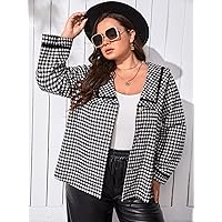 OVEXA Women's Large Size Fashion Casual Winte Plus Houndstooth Pattern Sailor Collar Tweed Overcoat Leisure Comfortable Fashion Special Novelty (Color : Black and White, Size : 3X-Large)