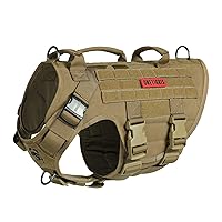 OneTigris Large Tactical Dog Harness, No Pulling Adjustable Dog Vest Harness, Heavy Duty Dog Harness with Handle, Large Hook and Loop Panels for Patch Brown