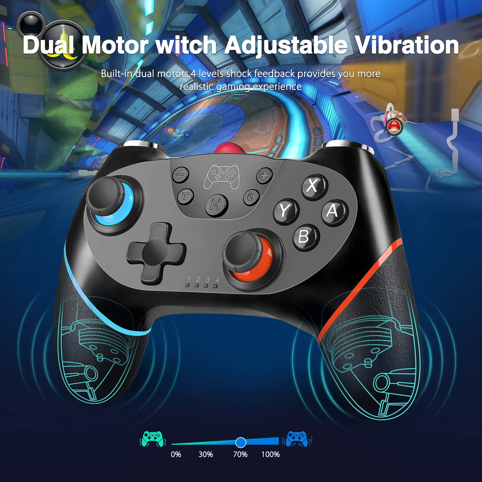 Wireless Pro Controller Compatible with Switch, YCCTEAM Remote Gamepad Pro Controller with Gyro Axis, Turbo and Adjustable Dual Shock