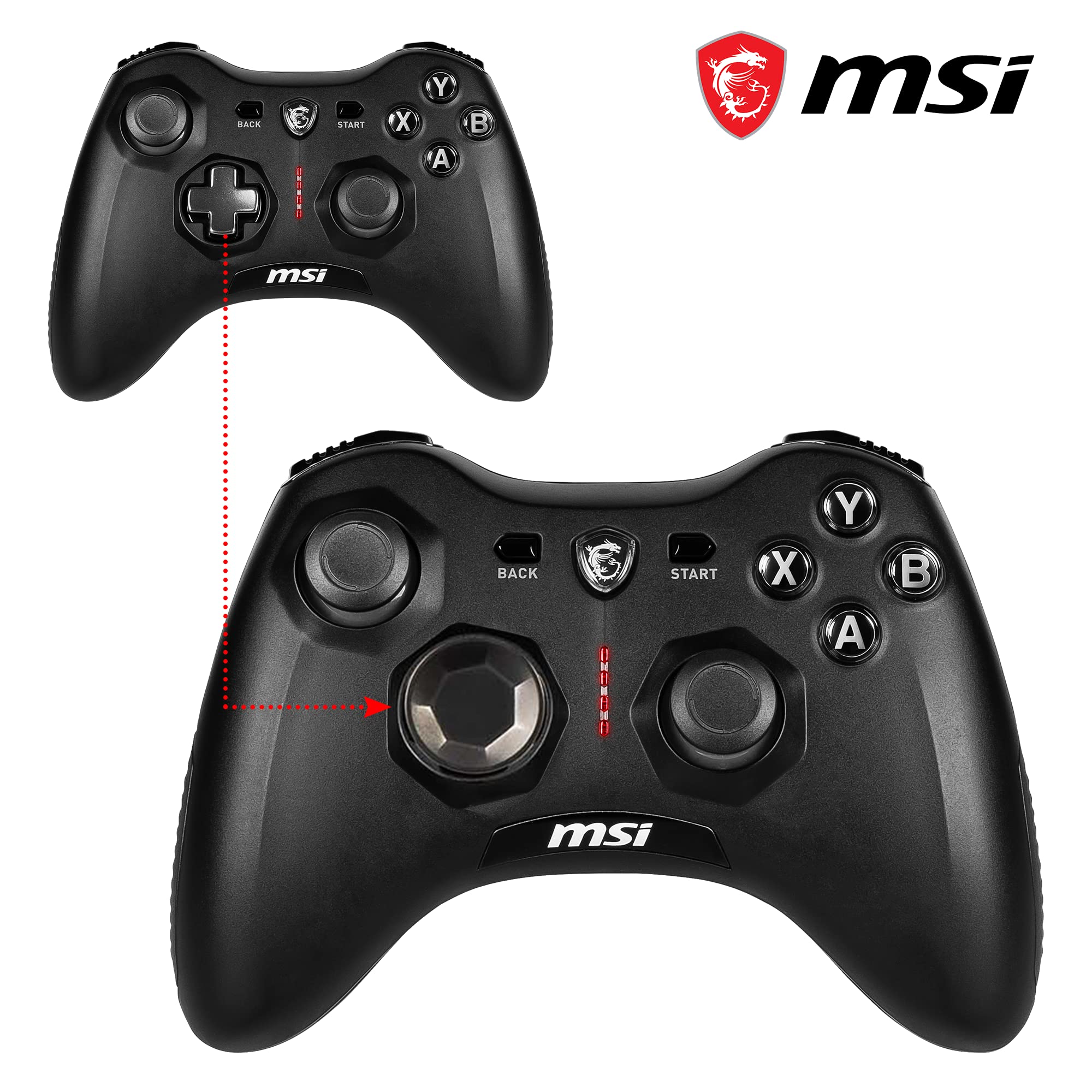 MSI FORCE GC20 V2 Wired PC Gamepad Controller - Interchangeable D-Pad Covers, Dual Vibration Motors, USB 2.0 - Wired