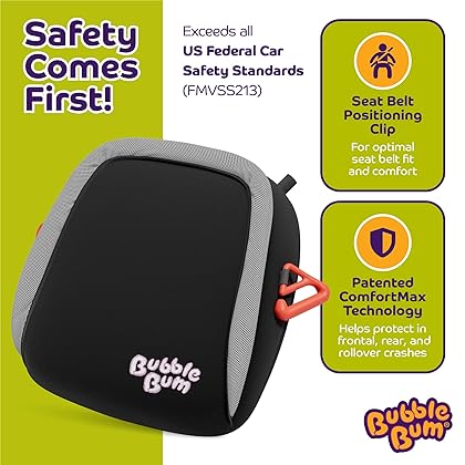 bubblebum Inflatable Booster Car Seat - Blow Up Narrow Backless Booster Car Seat for Travel. Portable Booster Seat for Toddlers, Kids, Child - Black