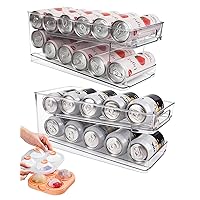 2 Pack Rolling Soda Can Dispenser for Refrigerator with 1 Pack Ice Ball Maker, Pantry Organization and Storage 2-Layer Beverage Holder for Fridge, Clear