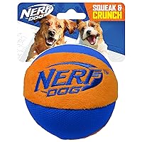Nerf Dog Trackshot Ball Dog Toy with Interactive Squeaker and Crunch, Lightweight, Durable and Water Resistant, 4.5 Inches, For Medium/Large Breeds, Single Unit, Blue/Orange
