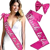 Bride Sash Pink - Set of 2: Real Crystal Rhinestone Flirty Bride to Be Magenta Pink Satin Sash & Magenta Satin Bow Clip - Bridal Shower Gift - Set2(Flrt SshBw) Mag