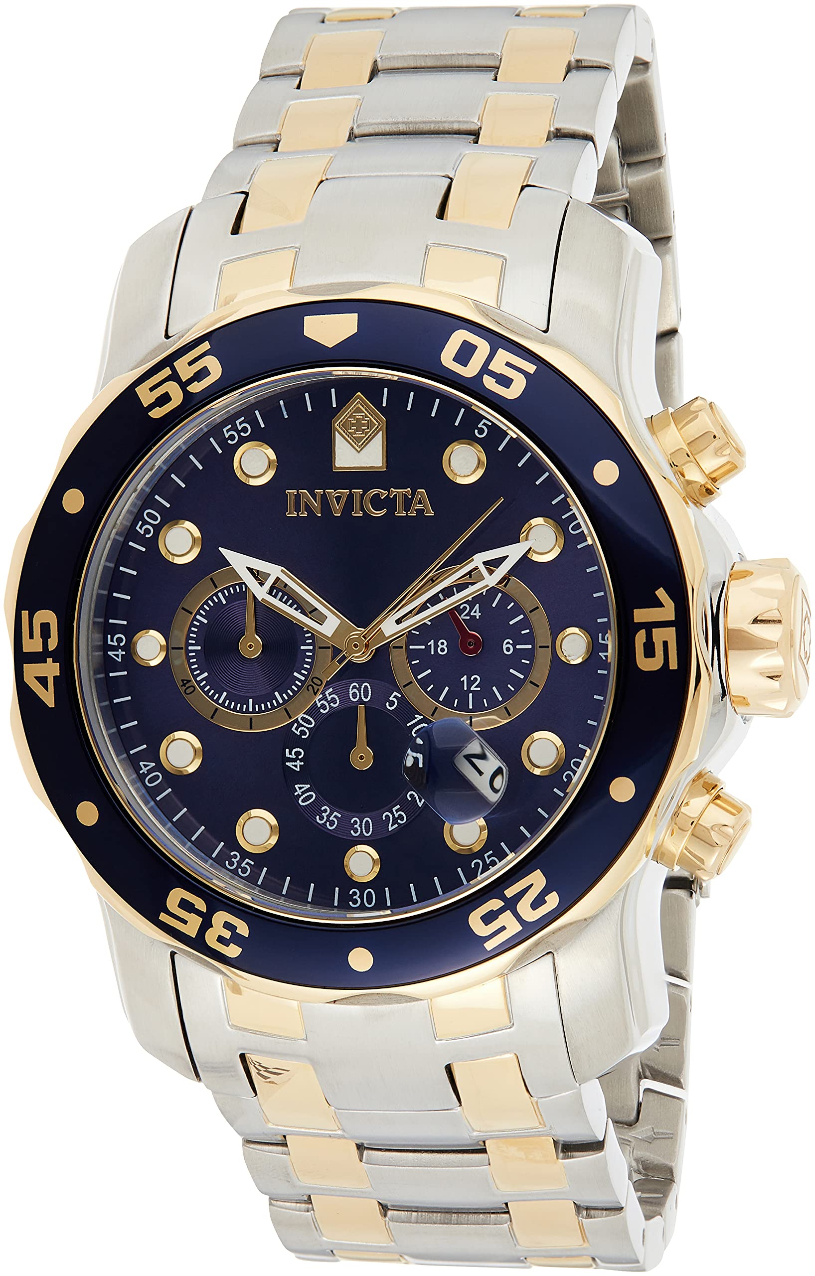 Invicta Men's Pro Diver Scuba 48mm Two Tone Stainless Steel Chronograph Quartz Watch, TT/Blue (Model: 0077)