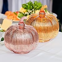 Mercury Glass Light Up Pumpkin Decoration - Gold and Rose Gold Fall Home Decoration