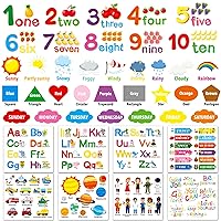 Alphabet Numbers Wall Decals 12 Sheets Color Weather Learning Educational Wall Stickers Peel and Stick Solar System Shape Wall Decals for Kids Toddlers Classroom Playroom Bedroom Wall Decorations