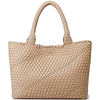 Woven Bag for Women, Fashion Top Handle Shoulder Bag Vegan Leather Shopper Bag Large Travel Tote Bag