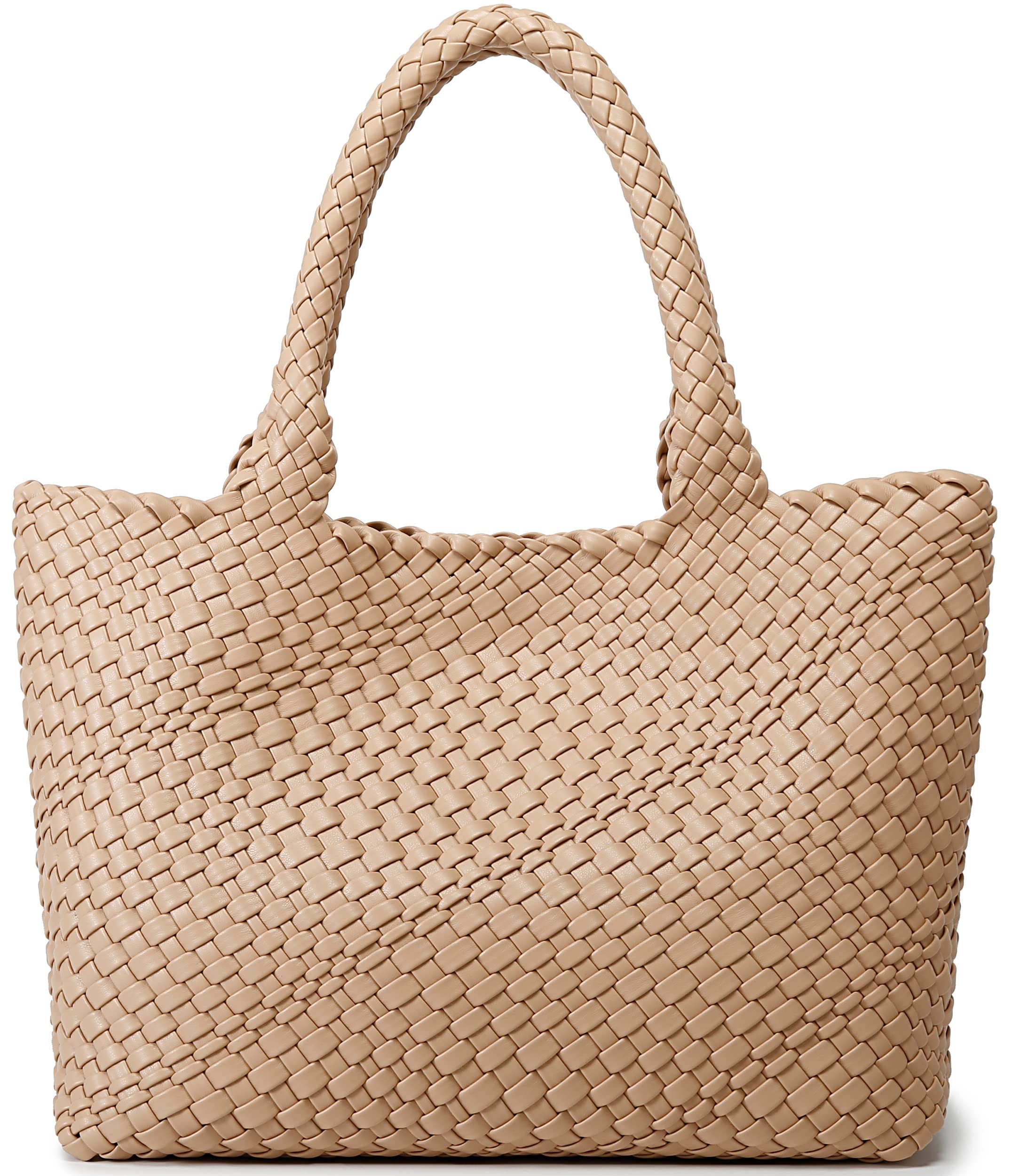 Woven Bag for Women, Fashion Top Handle Shoulder Bag Vegan Leather Shopper Bag Large Travel Tote Bag