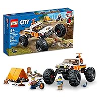City 4x4 Off-Roader Adventures 60387 Building Toy - Camping Set Including Monster Truck Style Car with Working Suspension and Mountain Bikes, 2 Minifigures, Vehicle Toy for Kids Ages 6+