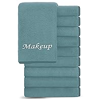 10 Pack Makeup Remover Wash Cloths - Soft Microfiber Fingertip Facial Cleansing Cloths for Hand and Make Up, 12 x 12 in, Teal