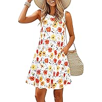 Summer Sundresses for Women Sleeveless Casual Beach Swimwear Cover Ups Swing Tshirt Dress with Pockets