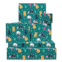 CENTRAL 23 Cat Wrapping Paper - 6 Sheets of Birthday Gift Wrap with Tags - Animal Wrapping Paper for Men Women Kids Girls Boys - For Fur Parent, Mom or Dad - Comes with Stickers - Recyclable