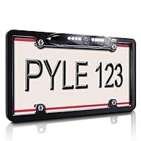 Pyle License Plate Frame Rear View Backup Camera - Reverse Parking Assist Night Vision Waterproof Marine Grade Cam Distance Scale Line Display w/ 170° Wide Viewing Angle & LED for Low Light -PLCM16BP