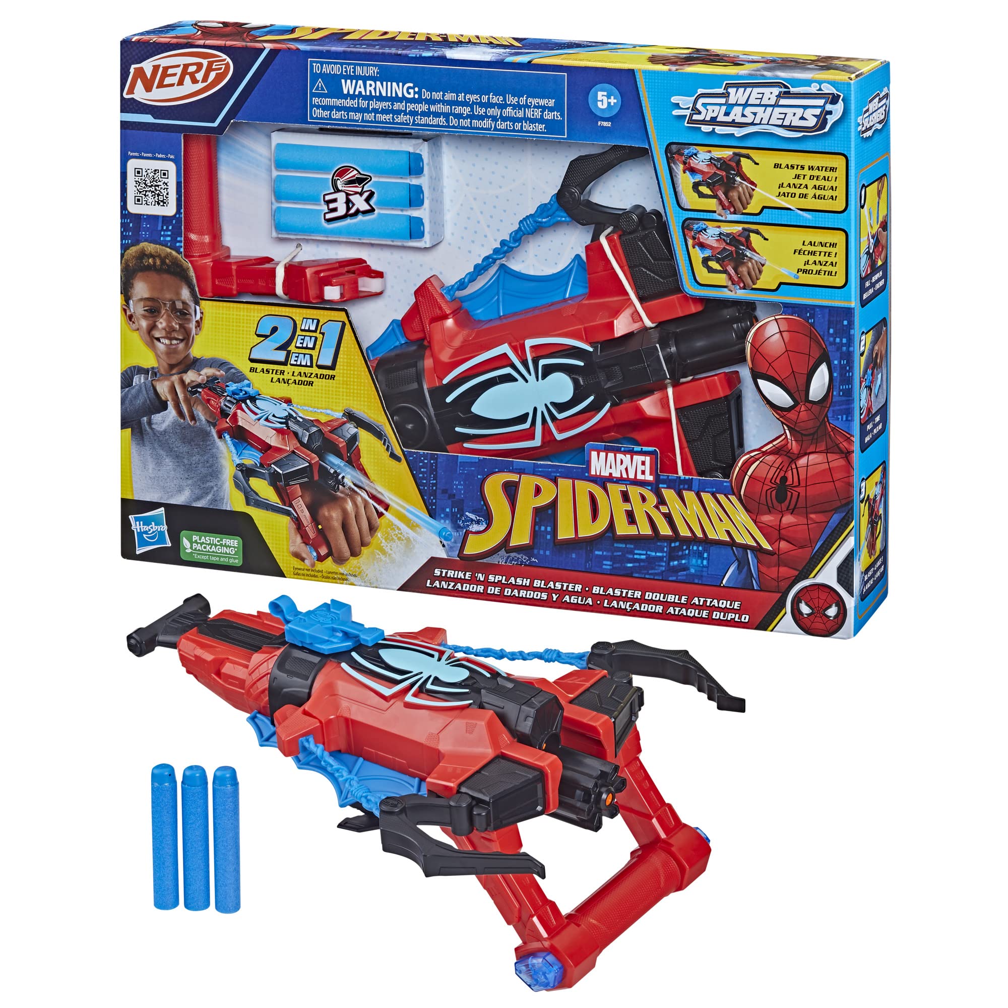 Spider-Man Marvel Spider Strike ‘N Splash Blaster, Super Hero Toys for Kids, Ages 5 and Up, Nerf Blaster for Kids, Water Blast Feature, Marvel Toys