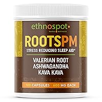 Roots PM Valerian Root & Kava Kava Natural Sleep Aid for Deep Sleep & Stress Relief - Ashwagandha for Relaxing Natural Mood Support - Physical & Mental Nighttime Relaxation - 100 Vegan Capsules 600mg