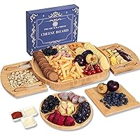 Charcuterie Boards Gift Set, Large Bamboo Cheese Board and Knife Set, Charcuterie Accessories, House Warming Gifts New Home, Wedding Gifts for Couple, Birthday Gifts For Women