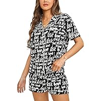 DOBREVA Women's Cotton Pajama Sets Notch Collar Short Sleeve and Shorts Button Down Loungewear Sleepwear 2 Piece