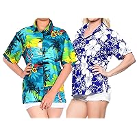 LA LEELA Women's Hawaiian Blouse Shirt Aloha Beach Party Holiday Camp M Work from Home Clothes Women Blouse Pack of 2