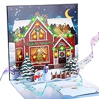 Ribbli Christmas Card, Light and Musical Christmas Cards, House Pop Up Christmas Card, 3D Merry Christmas Card, with Envelope