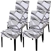 Dining Room Chair Covers Set of 4, Stretch Parsons Chair Slipcovers Removable Washable Spandex Printed Chair Seat Protector Cover for Hotel, Office, Ceremony, Banquet, Wedding Party (Grey/White)