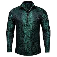 YOHOWA Men's Dress Shirt Silk Paisley Long Sleeve Button Down Dress Shirts Regular Fit Formal Casual