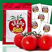 Seeds N Such 150 Hand Selected Tomato Garden Seeds | 5 Individually Packaged Seeds Goliath Original, Goliath Sunny, Sweet Million Hybrid, Mortgage Lifter & Containers Choice Red | Untreated & Non-GMO