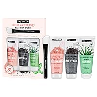 Exotic Facial Mask Blends Kit, Peel-Off & Jelly Masks, Cleansing, Pore-Clearing & Hydrating Facial Masks, For All Skin Types, Includes Silicone Mask Brush, Vegan & Cruelty-Free, 4 Piece Set