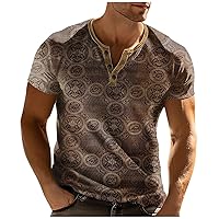 Mens Henley Mens T Shirts Casual Hippie Shirts for Men Slim Fit Henley Shirts for Men Mens Short Sleeve Henley Tee Shirts Mens Shirts Work Shirts for Men Men Summer Shirts Casual(6-Brown,Medium)