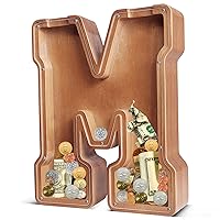 UBeesize 12in Extra Large Wooden Piggy Bank,Letter Piggy Bank for Boys Girls,Money Coin Bank for Kids,Christmas,Birthday,Children“s Gift and Home Office Decoration（M）