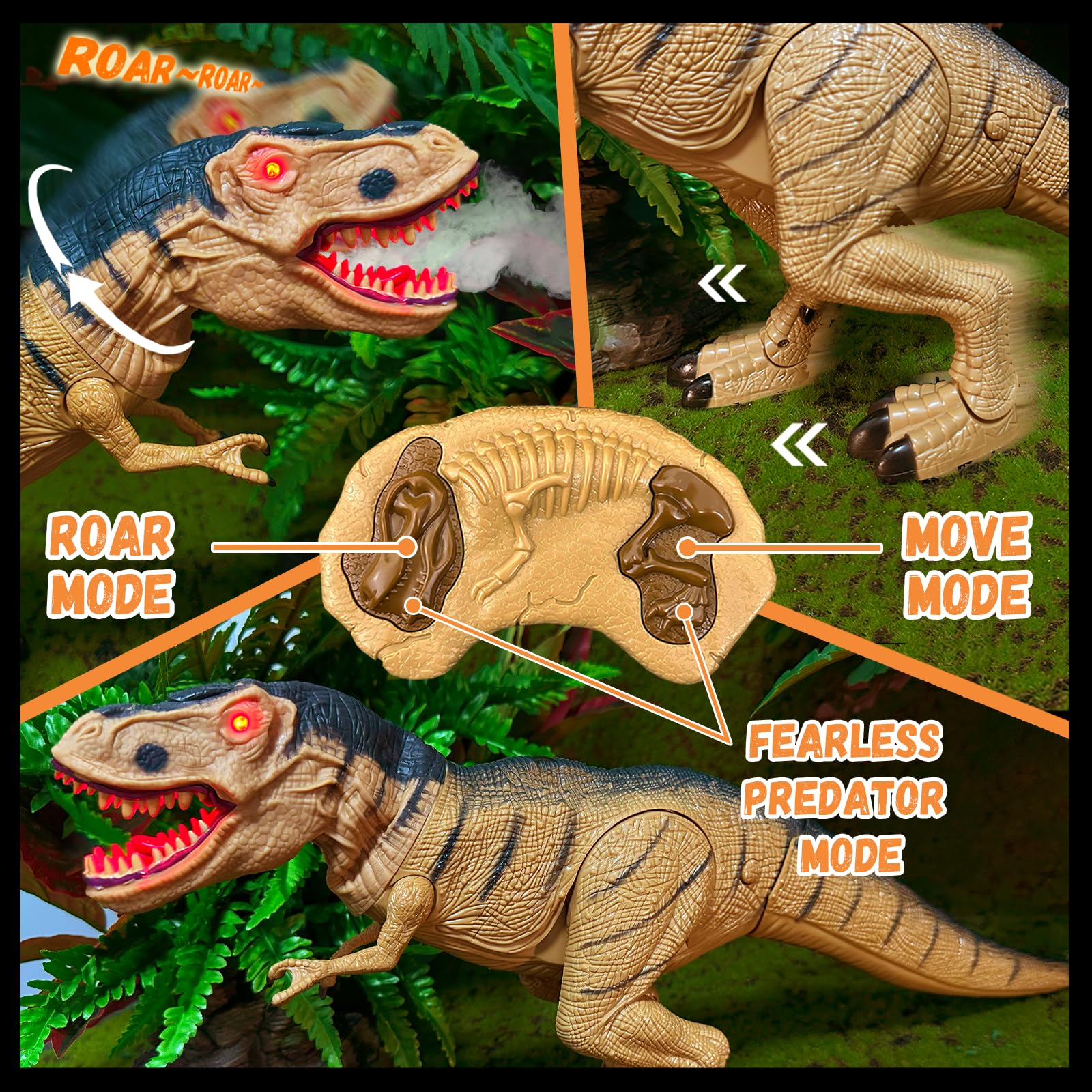 TALGIC Interactive Dinosaur Toys for Kids 3 4 5 6+,Ideal Birthday Present Tyrannosaurus Yellow Robot Dinosaur- Spray Stream,Realistic Roaring and Walking with Electronic Light