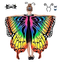 Tibeha Halloween Butterfly Wings for Girls - Kid Costume Cape with Mask, Antenna Headband, Hair Clips