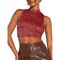 Floerns Women's Contrast Sequin Clubwear Stretchy Solid Crop Tank Top