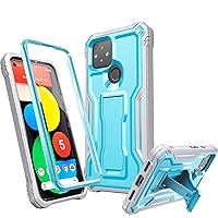 FITO for Pixel 5 Case, Dual Layer Shockproof Heavy Duty Case with Screen Protector for Google Pixel 5 Phone, Built-in Kickstand (Blue)