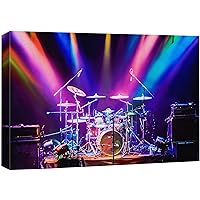wall26 Canvas Print Wall Art Rainbow Neon Light Drummer Band Music Instruments Photography Realism Decorative Concert Multicolor Scenic Fun Pop Art for Living Room, Bedroom, Office - 24