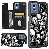 Designed for Motorola Moto G Play 2024 Wallet Case with Card Holder Slot, PU Leather Kickstand Shockproof Flip Magnetic Cover for Moto G Play 4G 2024, Skull 03