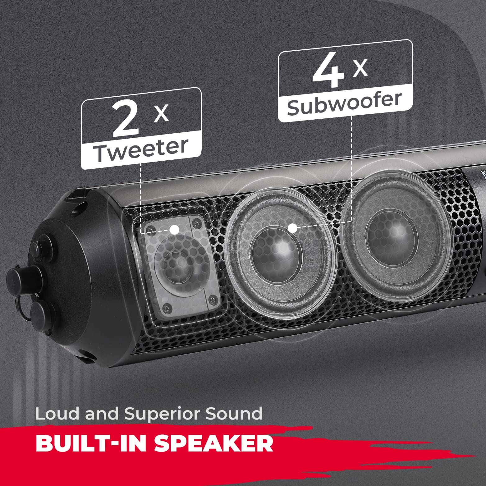 kemimoto UTV Sound Bar SXS Speaker Wireless Control Bluetooth Compatible X3 SoundBar with 2X Tweeter and 4X Subwoofer Compatible with Polaris Can am Honda CForce, for 1.56