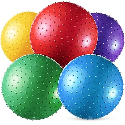 Bedwina Big Knobby Balls - (Pack of 5) 18 Inch Fun Bouncy Balls for Toddlers and Kids – Plus Added Hand Air Pump, Great for Tactile Sensory Balls, Spiky Stress Ball, Fidget Toys, and Party Favors