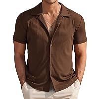 COOFANDY Mens Knit Button Down Shirt Short Sleeve Button Up Shirt Summer Casual Beach Tops