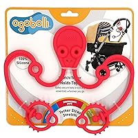 OgoBolli Stretchi Tether Toy Holder and Teether for Babies & Toddlers - Stretchy, Squishy, Soft, Non-Toxic Silicone - Boys and Girls Age 6+ Months - Red