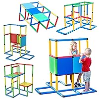 Funphix Fort Building Kit for Kids - Indoor & Outdoor Toddler Playsets with Tubes, Connectors, & Panels - Backyard Playground Set & Educational Toys - Standard Climbing Gym Structure, 199 Pieces