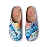 UIN Women's Wide Toe Mules Comfortable Lightweight Casual Art Painted Slip On Travel Shoes Malaga