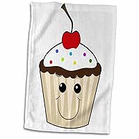 3dRose Happy Smiling Face Kawaii Cupcake Character - Towels (twl-118754-1)