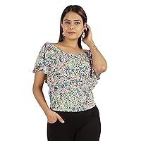 Womens Printed Tops for Women Short Sleeve Flared Top Blouse