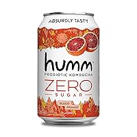 Humm Probiotic Kombucha Zero Sugar Blood Orange - No Refrigeration Needed, Keto-Friendly, Organic, Vegan, Gluten-Free - 12oz Cans (4 Pack)