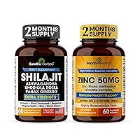 Sandhu Herbals Shilajit Pure Himalayan 60 Count & Zinc 50mg Supplement 60 Capsules| Supports Natural Energy, Immune and Skin Health| Made in USA
