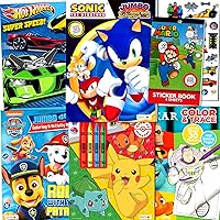 Kids Coloring & Activity Books for Boys Ages 4-8 Featuring Sonic The Hedgehog,Pokemon,Paw Patrol Bundle with Coloring Utensils, Stickers, and More